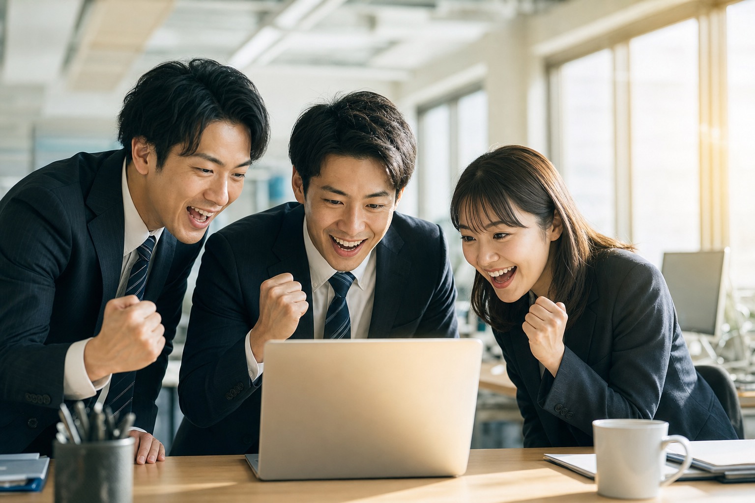 問い合わせ通知を見て喜ぶ営業チーム